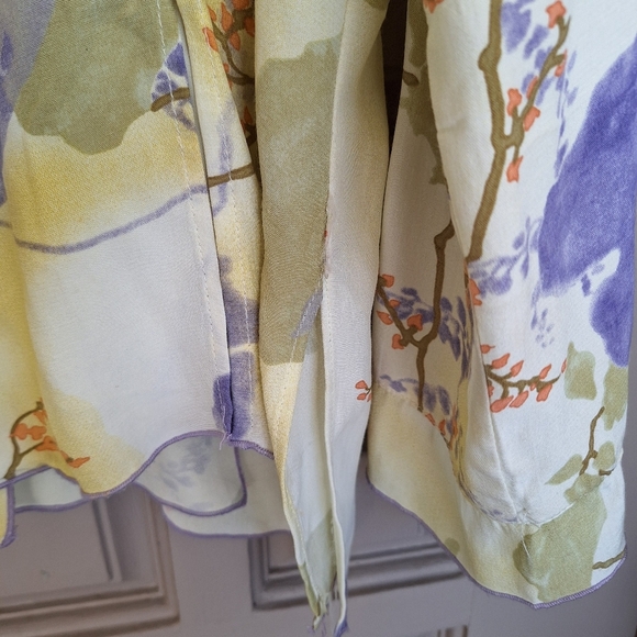 Key Lime Pie Blouse SzL Tencel/Cotton Lavender/Yellow Long Sleeves Button Front - Picture 4 of 13